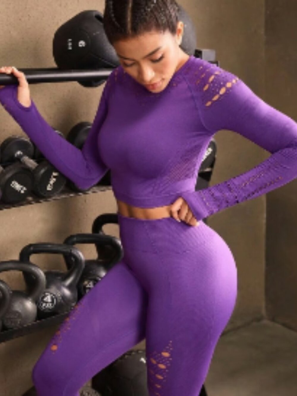 Hollow Out Seamless Leggings and Long Sleeve Crop Top Matching Set - Picture 3 of 8